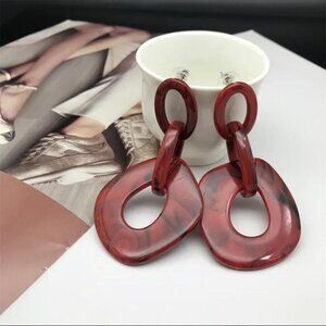 NEW Dark Red and Black Chunky Acrylic Chain Long Statement Earrings Dangle